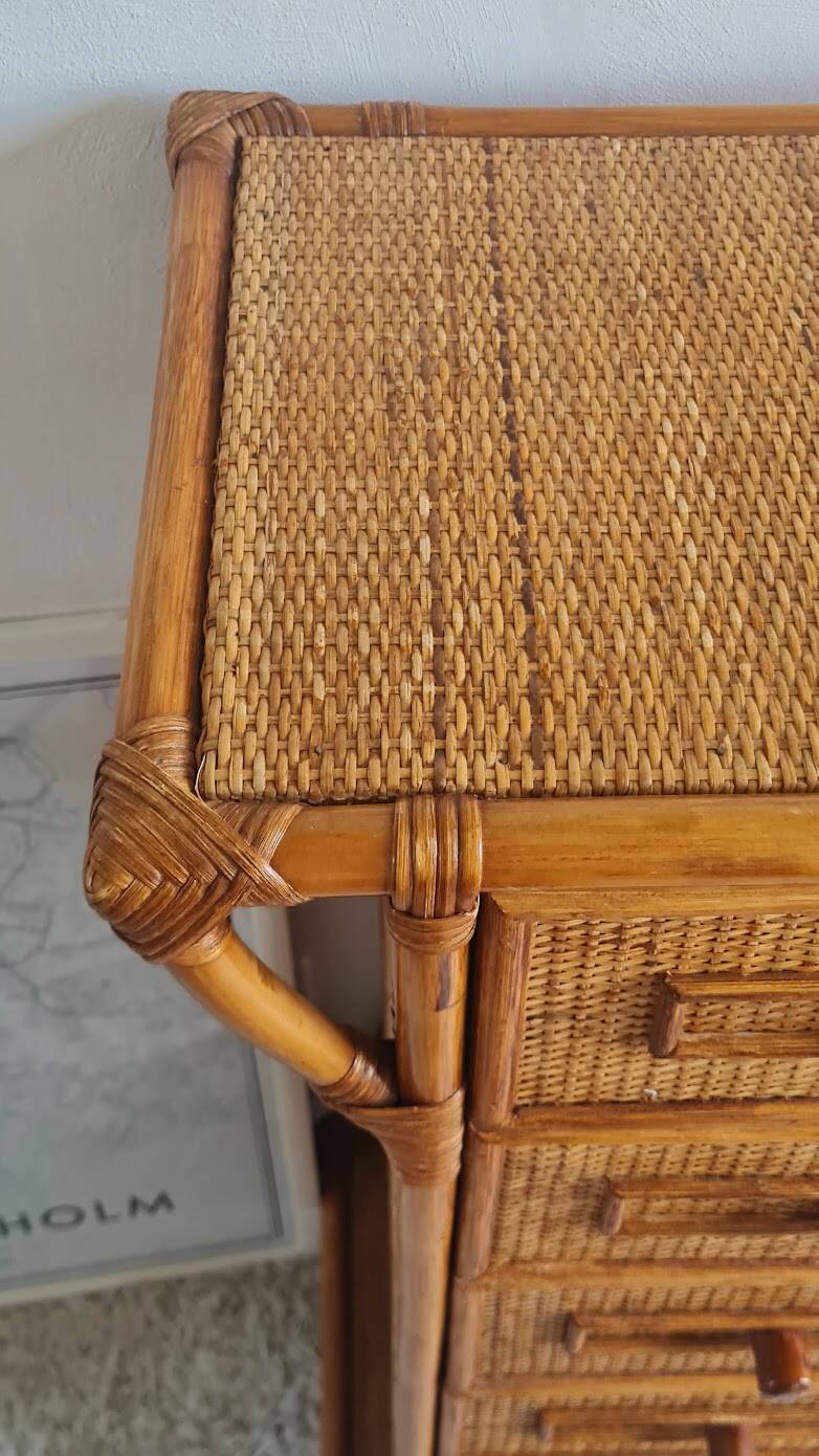 Rattan chest of drawers from the 1970s.