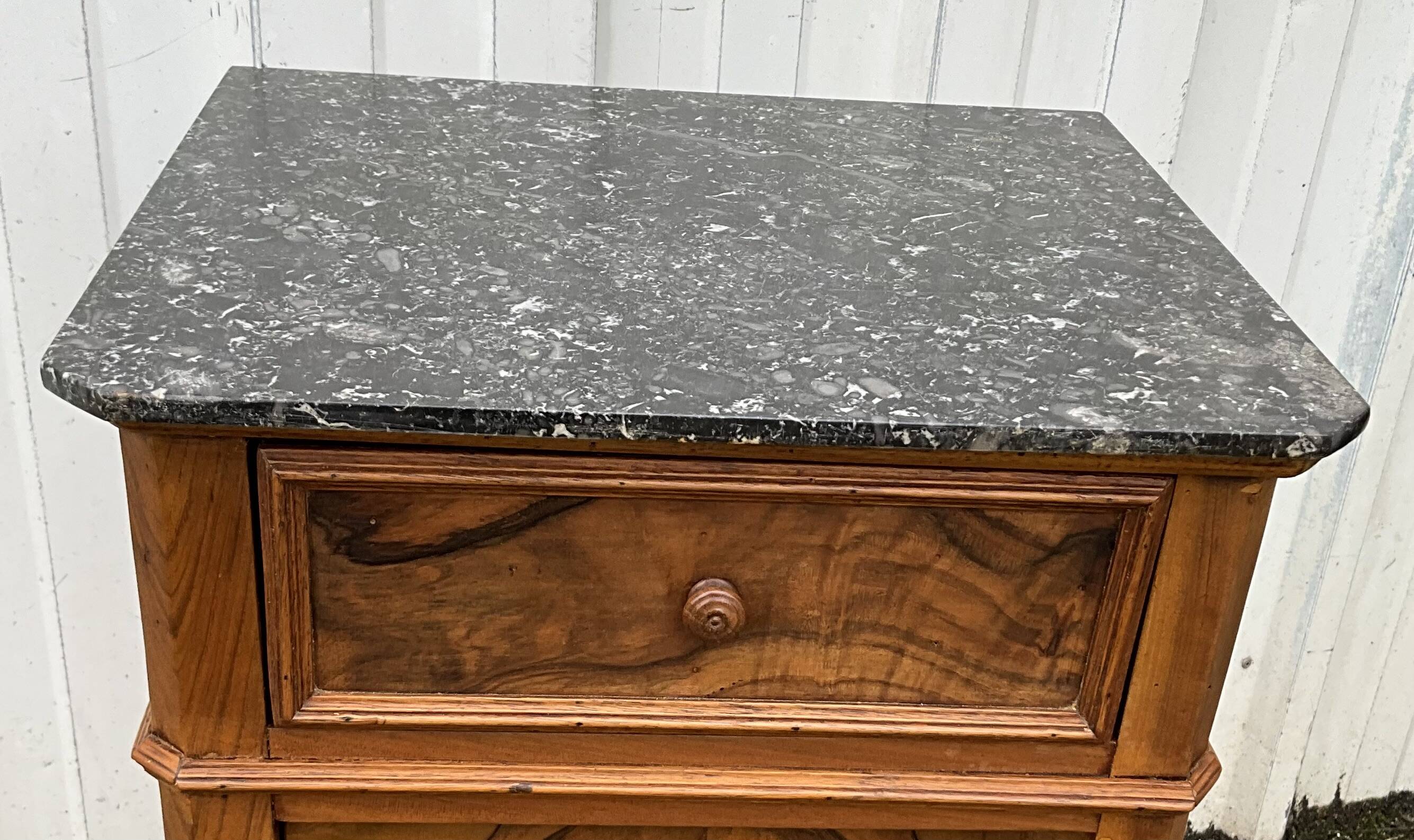 Louis Philippe style bedside table in burr walnut, late 19th century