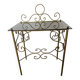 Vintage gilded metal side table, glazed ceramic trays