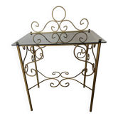 table d'appoint en métal doré vintage, plateaux en céramique émaillée
