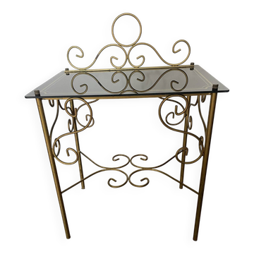 Vintage gilded metal side table, glazed ceramic trays