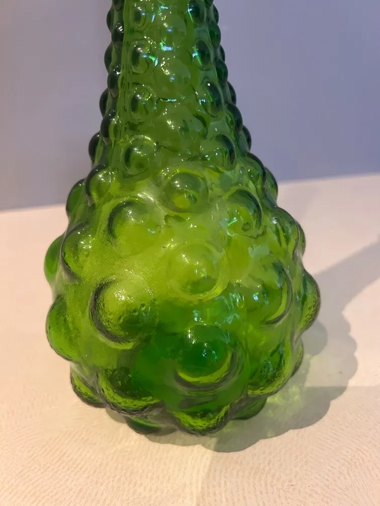 "Genie Bottle" bubble vase in green glass Empoli