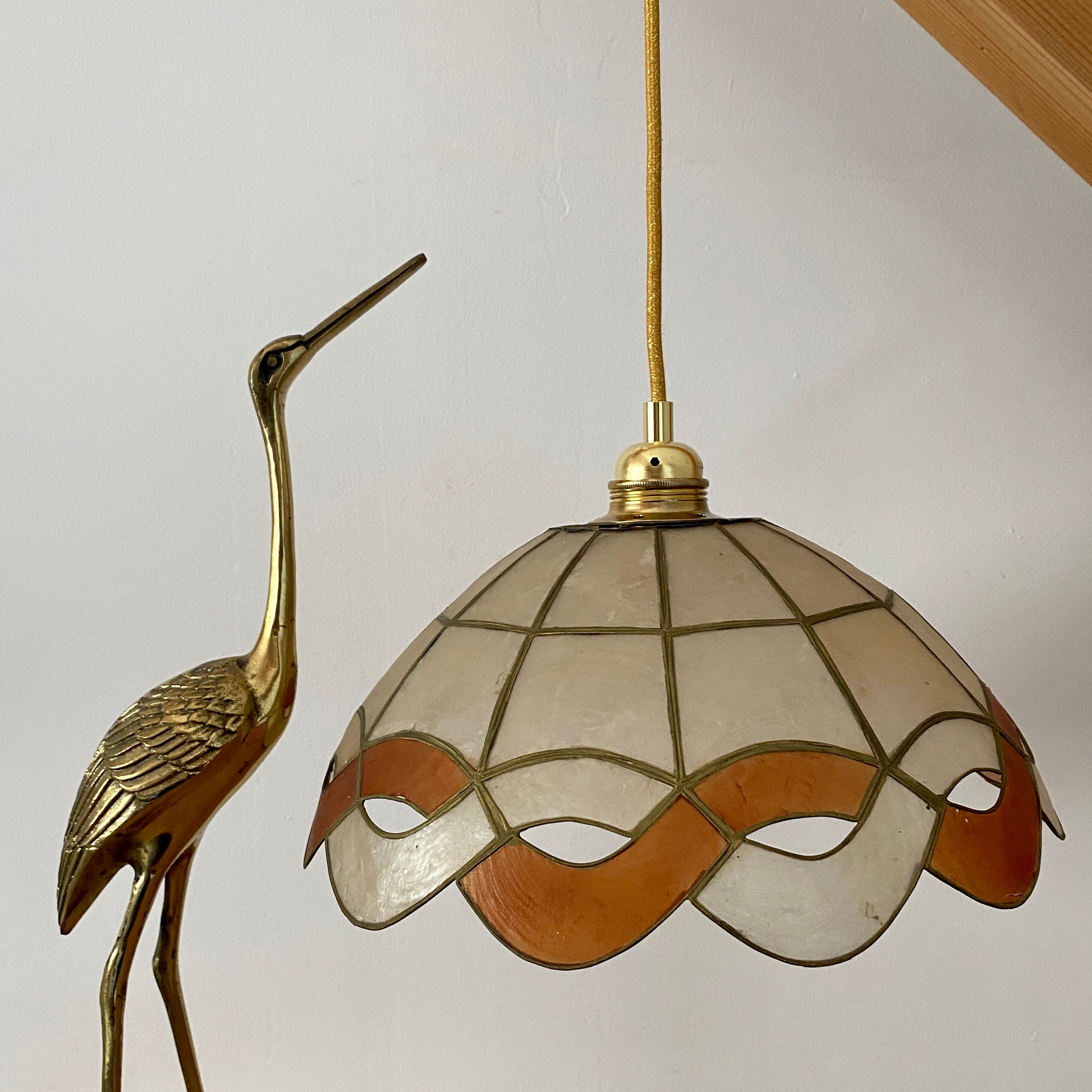 Vintage lampshade suspension in mother-of-pearl and brass