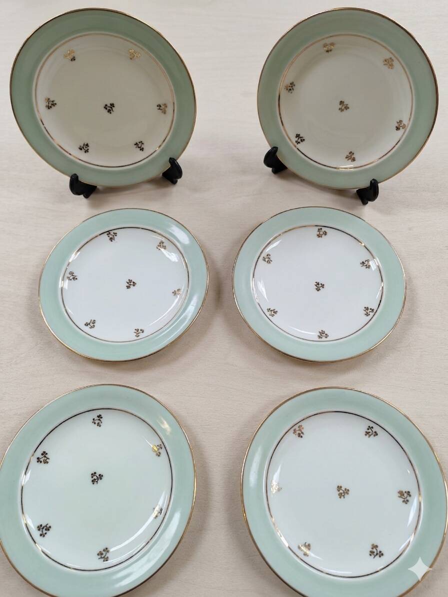 Set of 6 dessert plates in Limoges porcelain - Water green