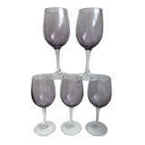 set of 5 wine glasses in purple bubble glass 70s