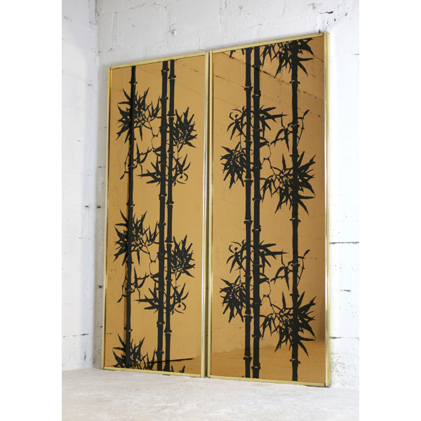 Pair Of Smoked Mirror Panels With Bamboo Décor France Circa 1970 Selency Pair Of Smoked Mirror Panels With, Smoked Glass Mirror Panels