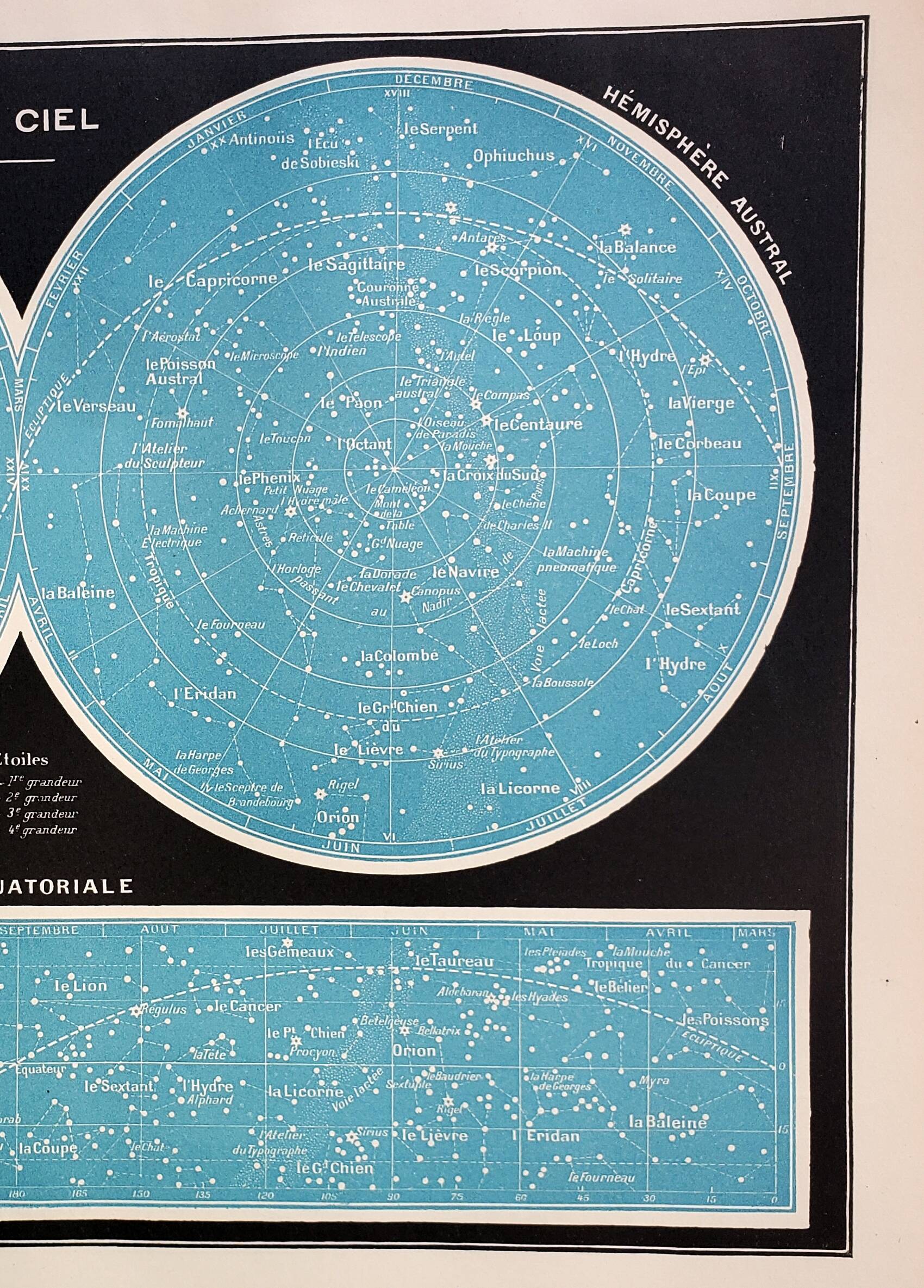 Gravure ancienne 1898, Ciel astronomique, astrologie • Lithographie, Planche originale