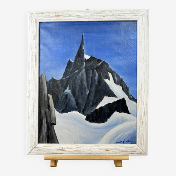 Huile sur toile paysage de montagnes signée Guy REL 62