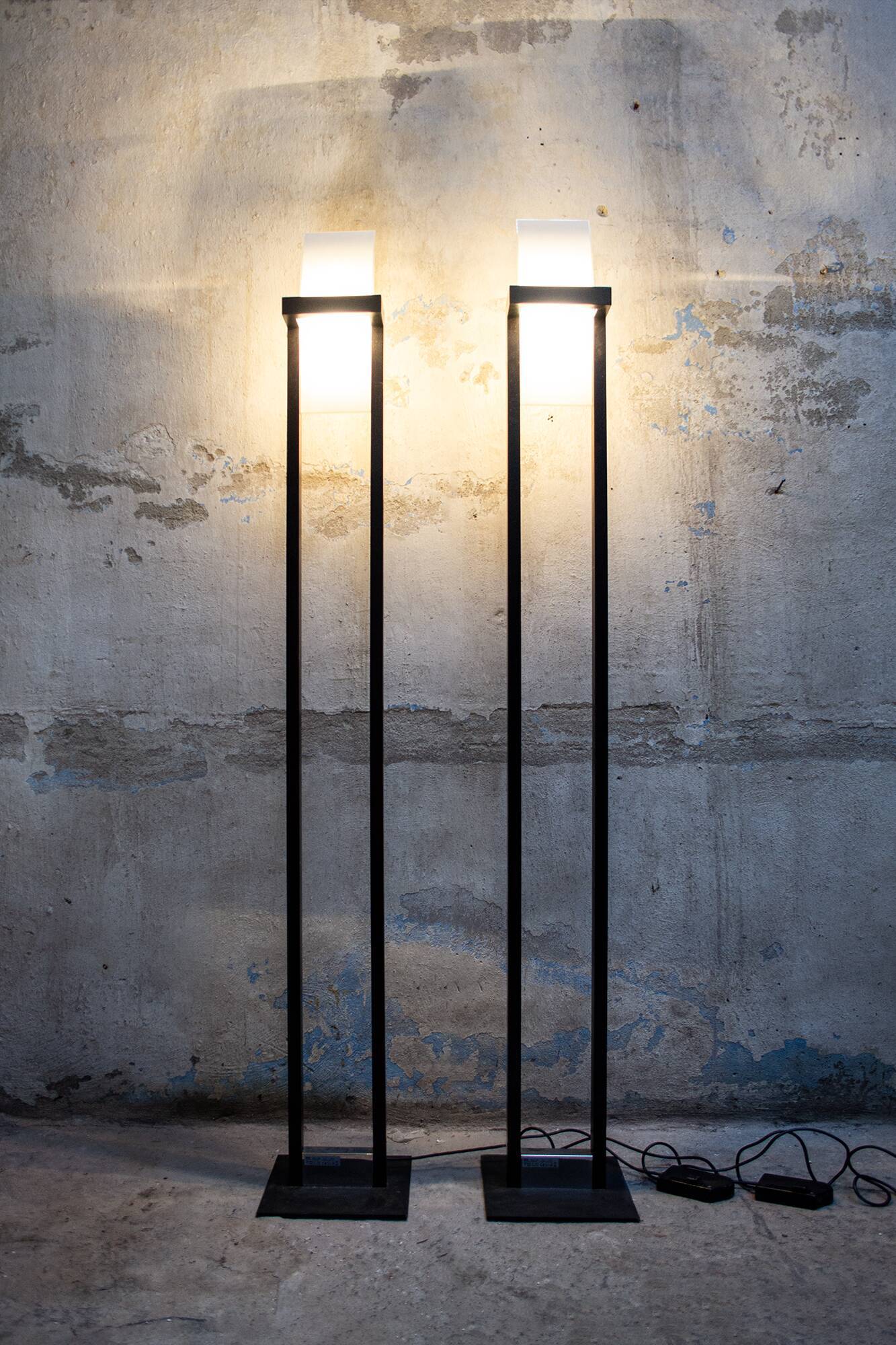 Lampadaire en bois, métal et verre Linealight Italia Anni '90s