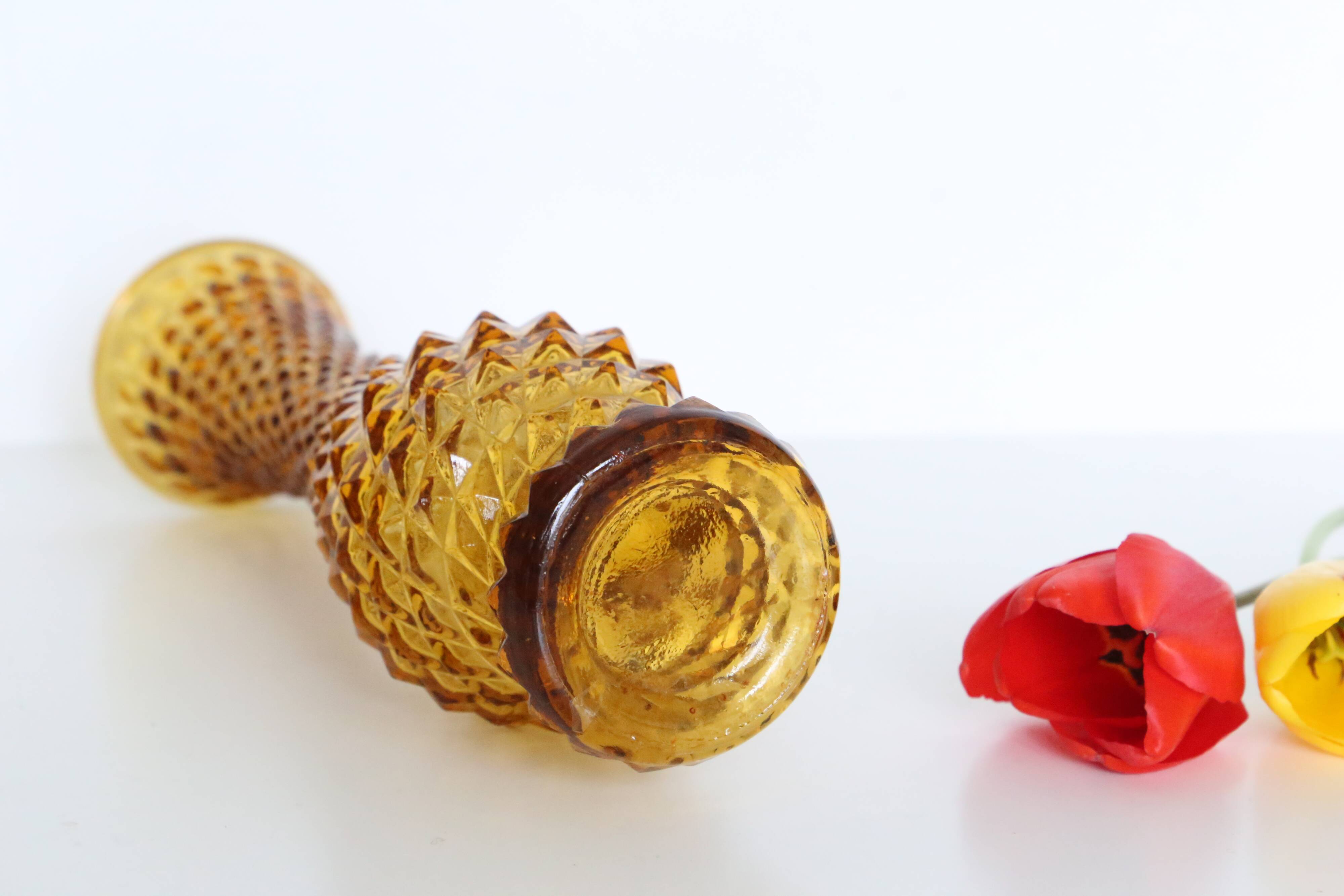 Amber glass vase, diamond tip, vintage