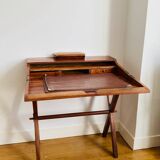 Desk, writing desk in solid rosewood and studded leather, 20th century.