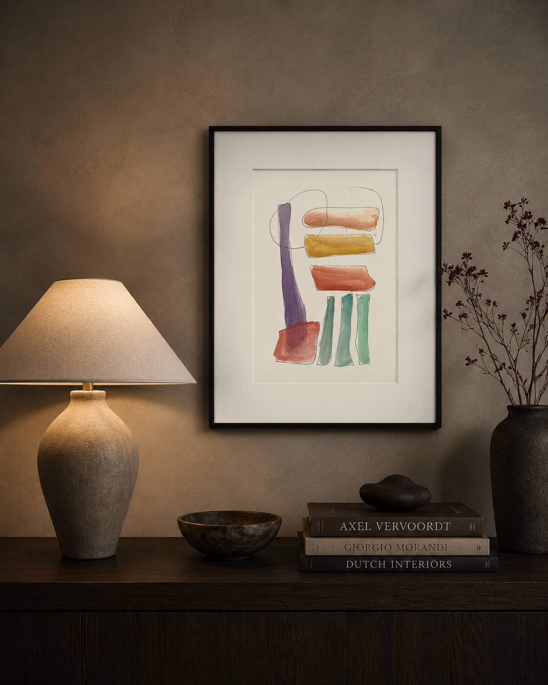 Original abstract painting – colourful graphic composition – 24 x 34 cm