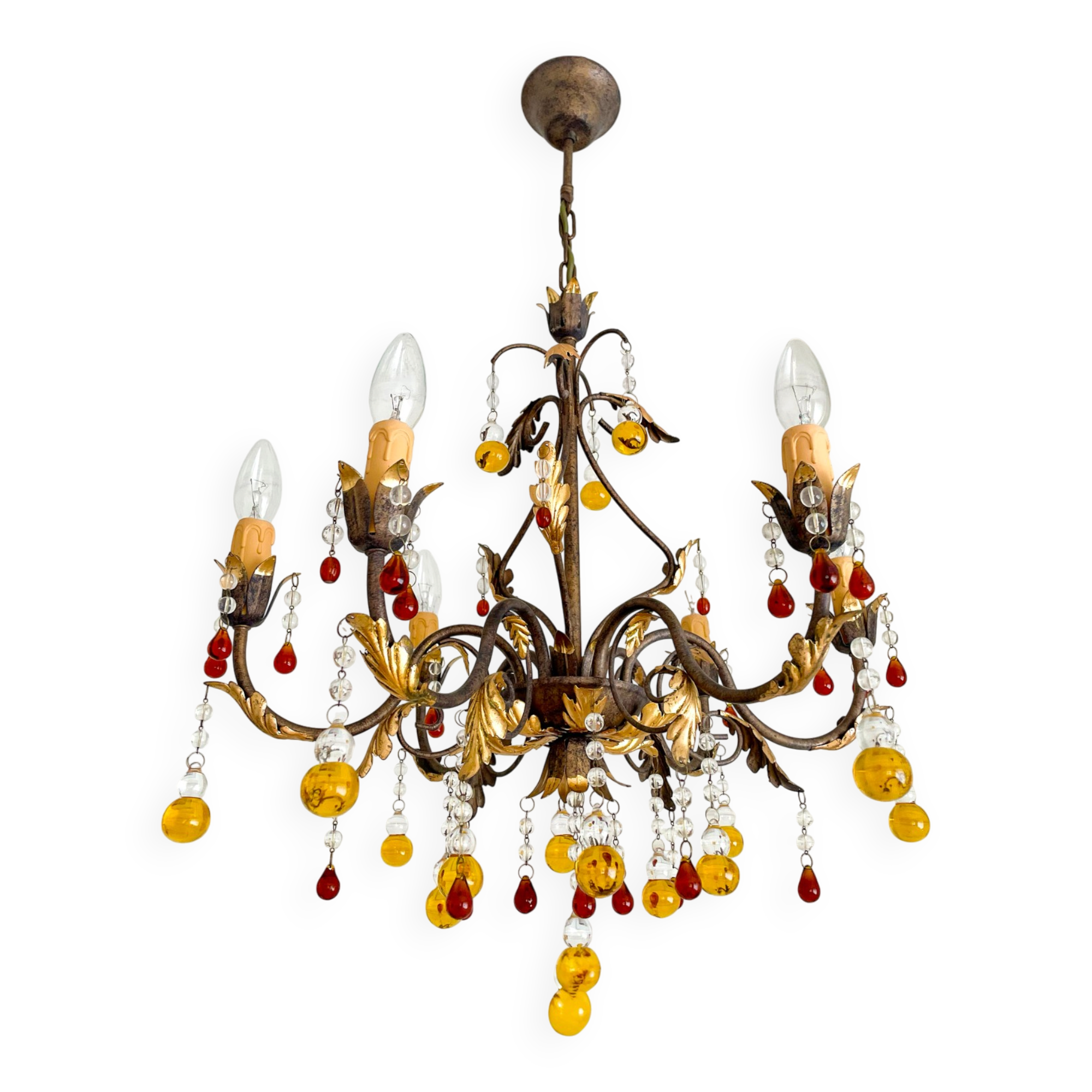 Italian vintage chandelier with Murano glass pendants.