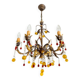 Italian vintage chandelier with Murano glass pendants.