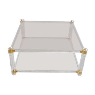 Vintage lucite  and brass coffee table, 1970s