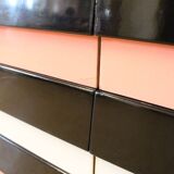 Enfilade U453 in wood by Jiří Jiroutek — lacquered black, white, and pink façades, 1960s