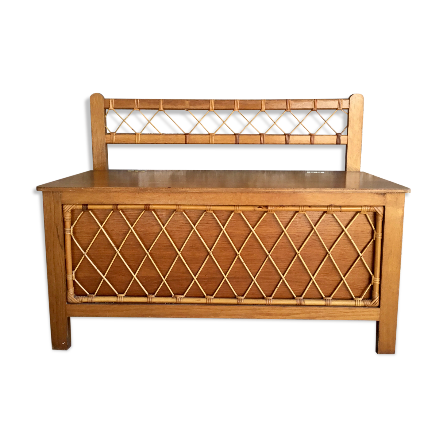 Vintage toy chest or rattan children's bench - 1960