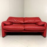 Vico Magistretti red leather Maralunga sofa Cassina