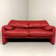 Vico Magistretti red leather Maralunga sofa Cassina