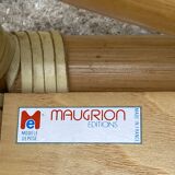 Rattan end table with 1 shelf in vintage oak veneer from the 80s Maugrion