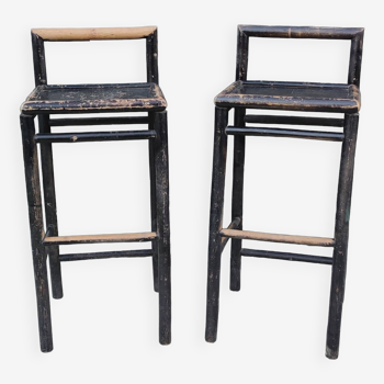 Pair Of Vintage Stools In Painted Bamboo/Vintage Bar/20th Century Design