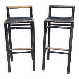 Pair Of Vintage Stools In Painted Bamboo/Vintage Bar/20th Century Design