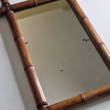 Miroir ancien de style bambou en bois tourné – fin XIXe siècle, 62 x 42 cm