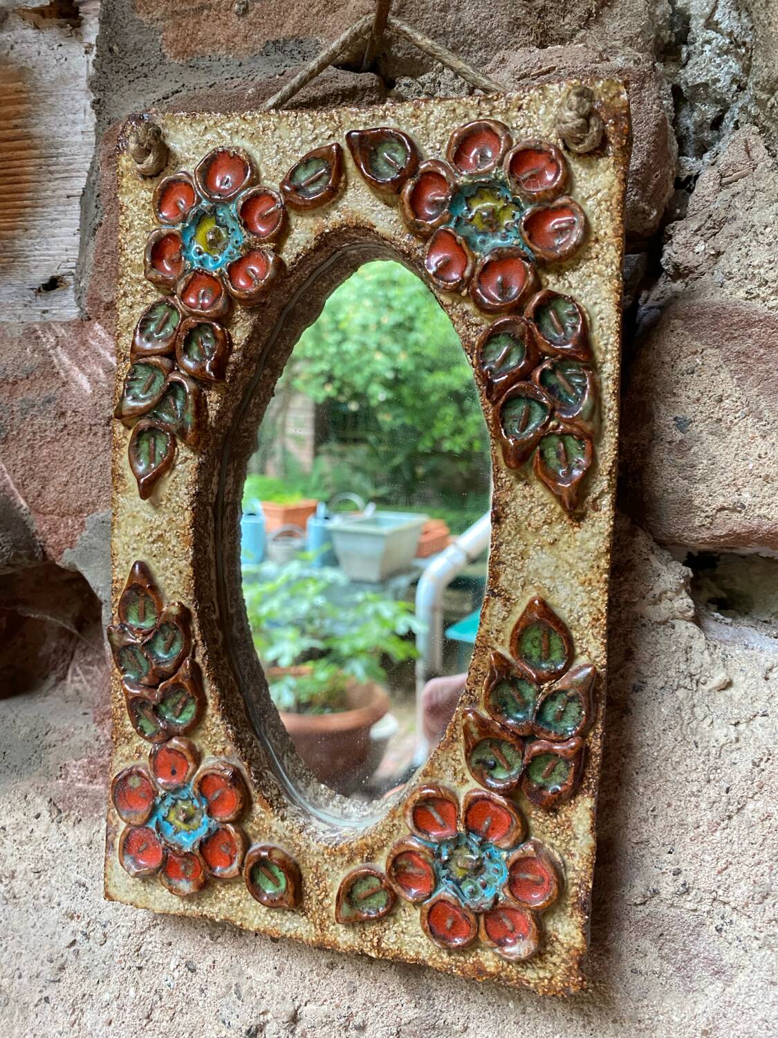 Ceramic mirror from the Roue Workshop in Vallauris, 1950