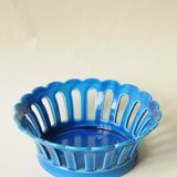 Blue openwork ceramic fruit bowl DLG from Bourg-Joly Malicorne