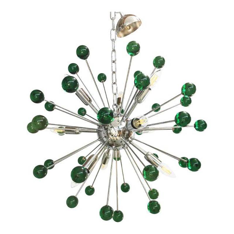 Contemporary Chandelier Green Sputnik Murano Glass Chandelier
