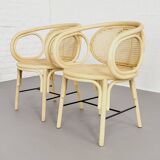 Rattan and cane armchairs, set of 2