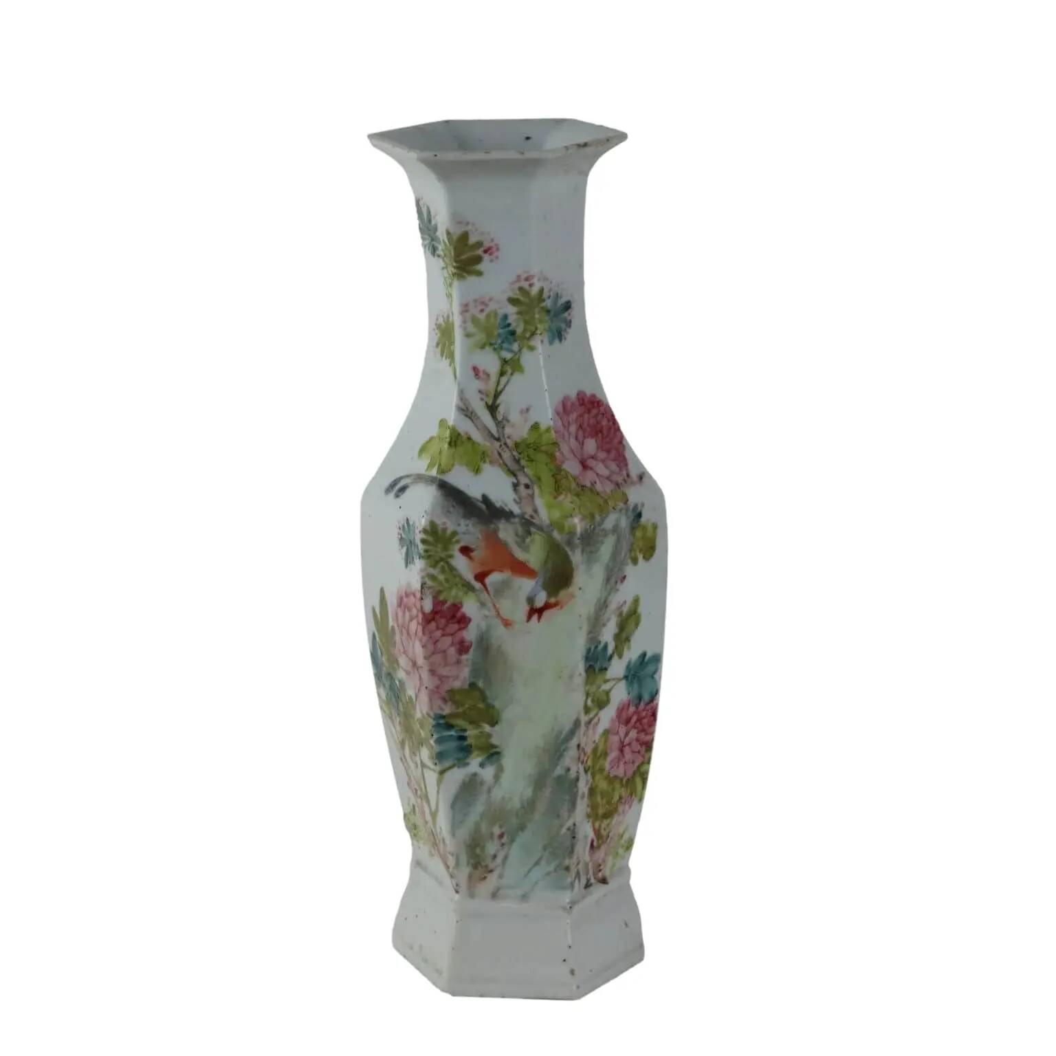 Antique hexagonal baluster vase in glazed porcelain, China, 1910-1920