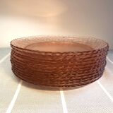 Pink glass dessert plates from the 70s, Arcoroc "Rosaline" +1 offered