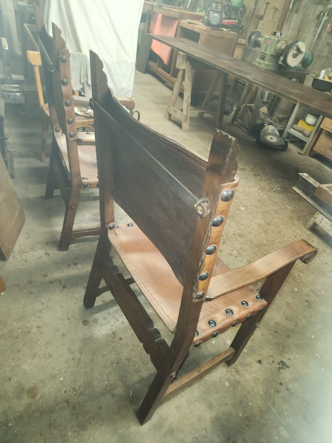 Pair of leather armchairs 19th century