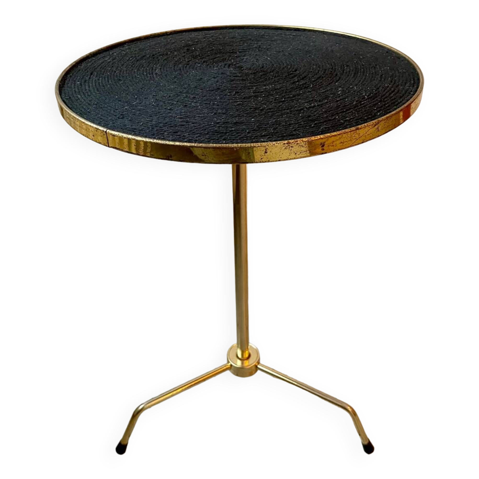 Vintage tripod pedestal table in gold metal