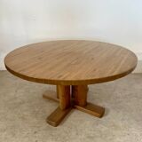 Large solid wood table 140 cm, vintage Scandinavian 70s design