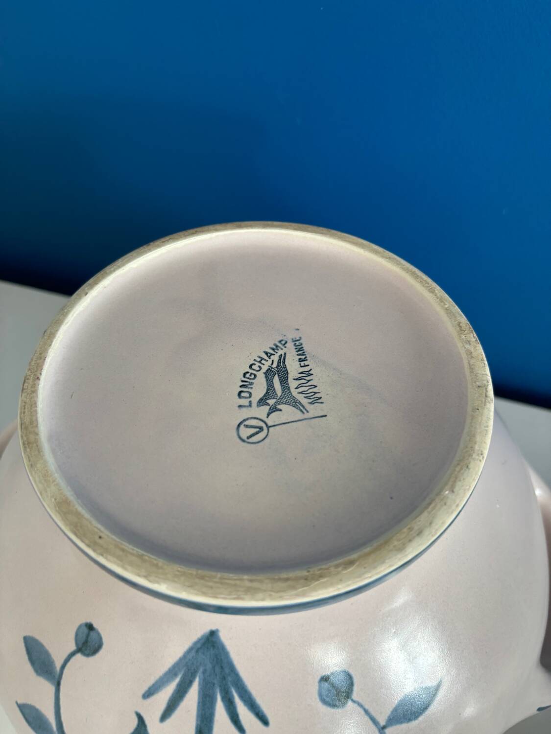 Soupière longchamp fleur bleu