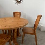 French design pine table and chair set from the 70s brutalist vintage arcs