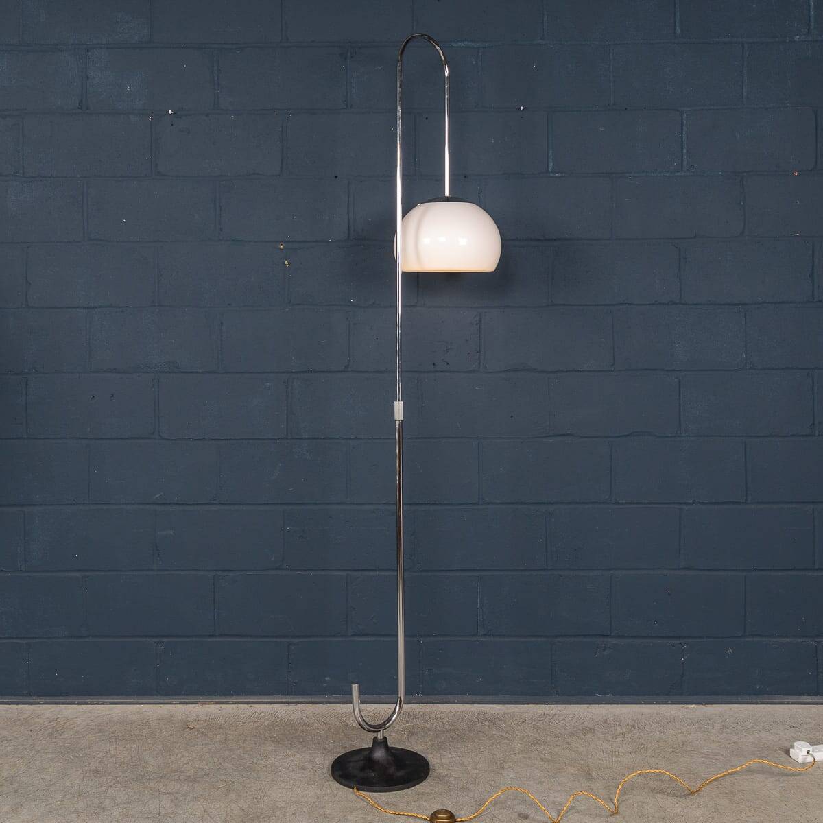 Vintage 20thc italian chrome floor lamp with opaline shade c.1970