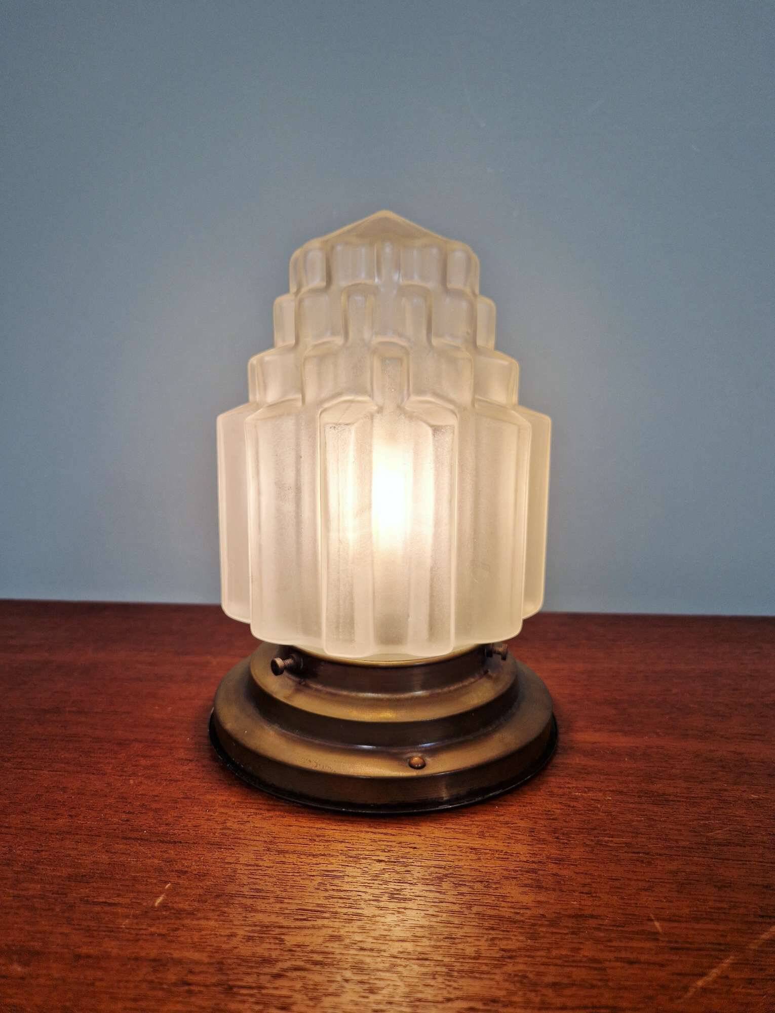 Art Deco skyscraper ceiling light in satin glass, 1930s