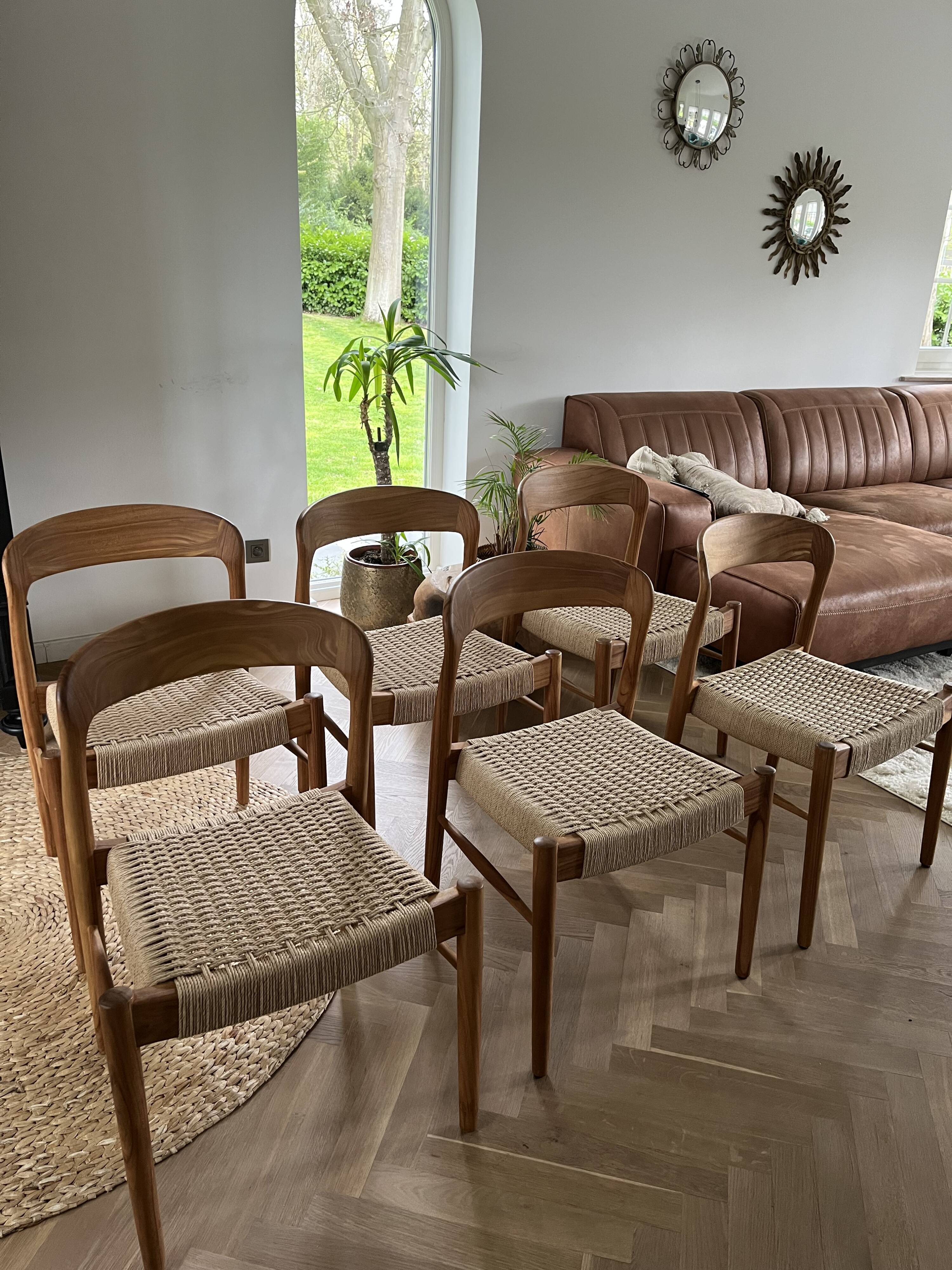 6 teak and rope bistro chairs