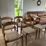 6 chaises de bistrot en teck et corde