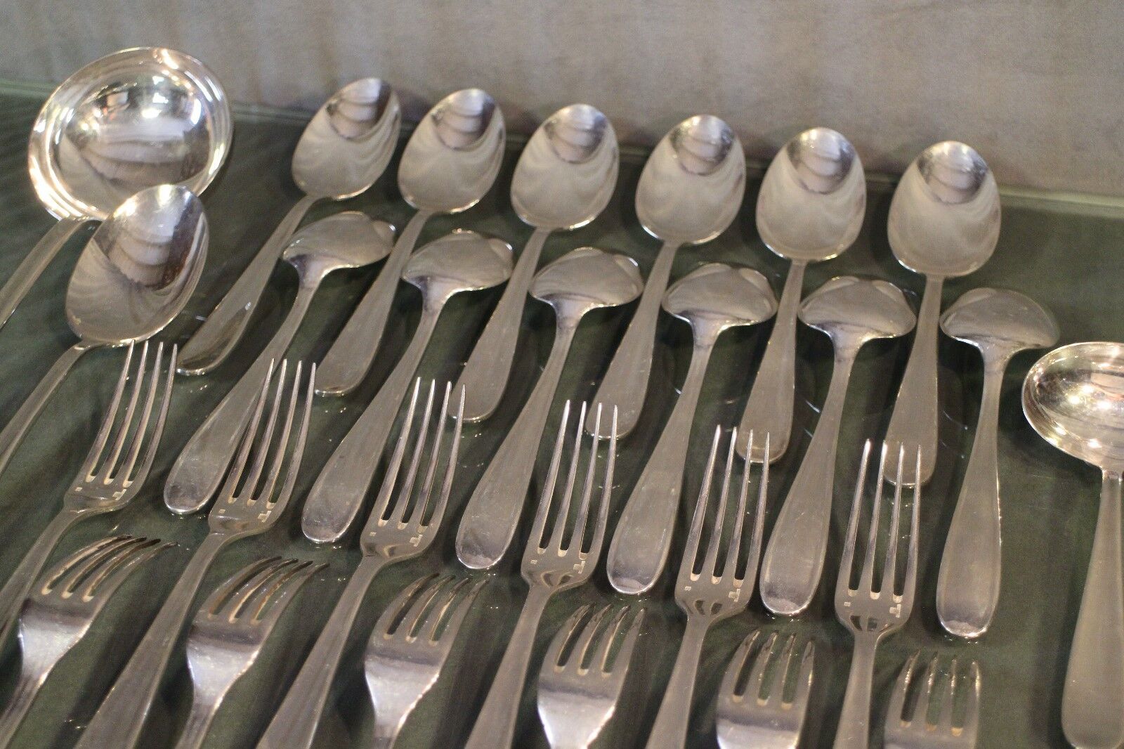 Silver metal housewife signed Christofle spoons and forks