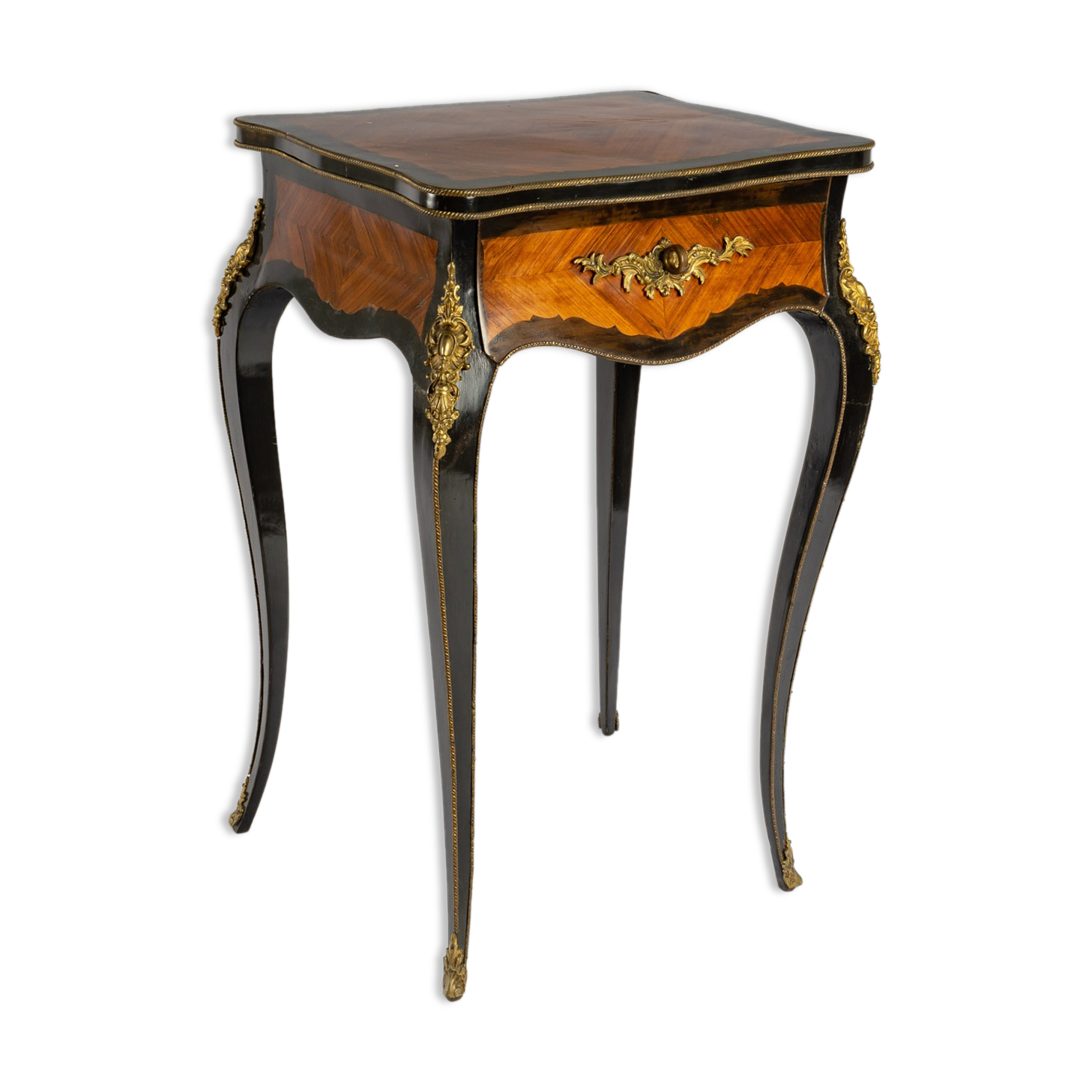 Blackened Natural Wood Worker - Rosewood Marquetry - Louis XV Style - Period: XIXth