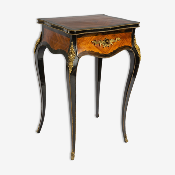Blackened Natural Wood Worker - Rosewood Marquetry - Louis XV Style - Period: XIXth