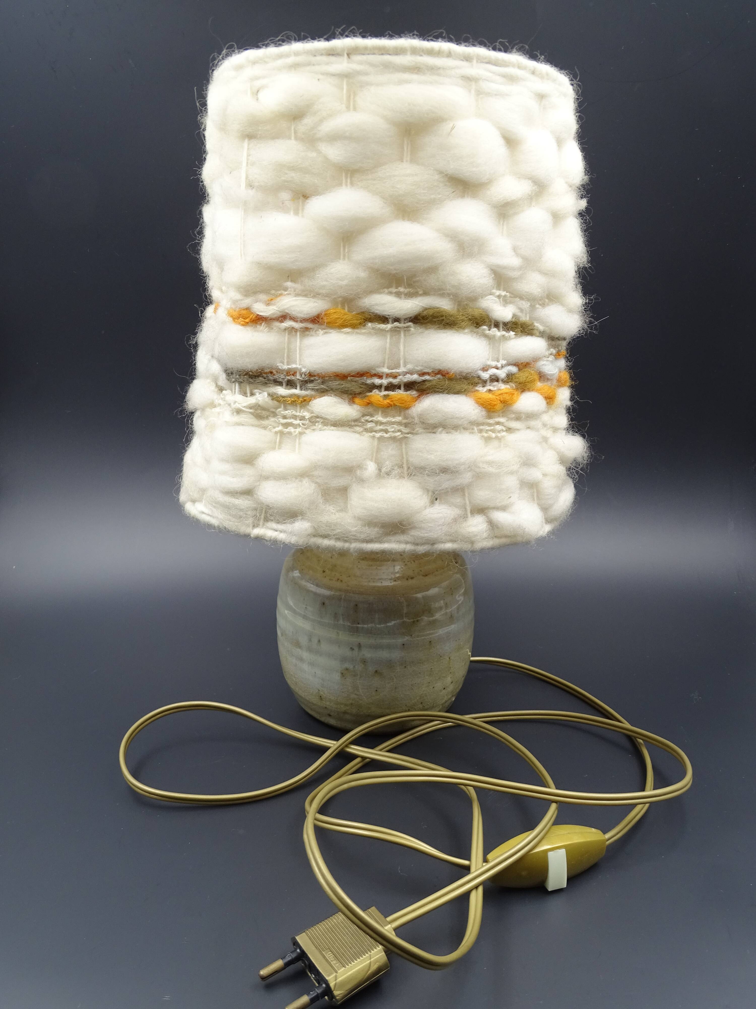 Pair of bedside lamps in stoneware and wool lampshades - Vintage around 1970