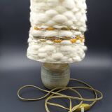 Pair of bedside lamps in stoneware and wool lampshades - Vintage around 1970