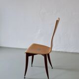 3 plywood burgundy legs chairs | Italy | 1980s