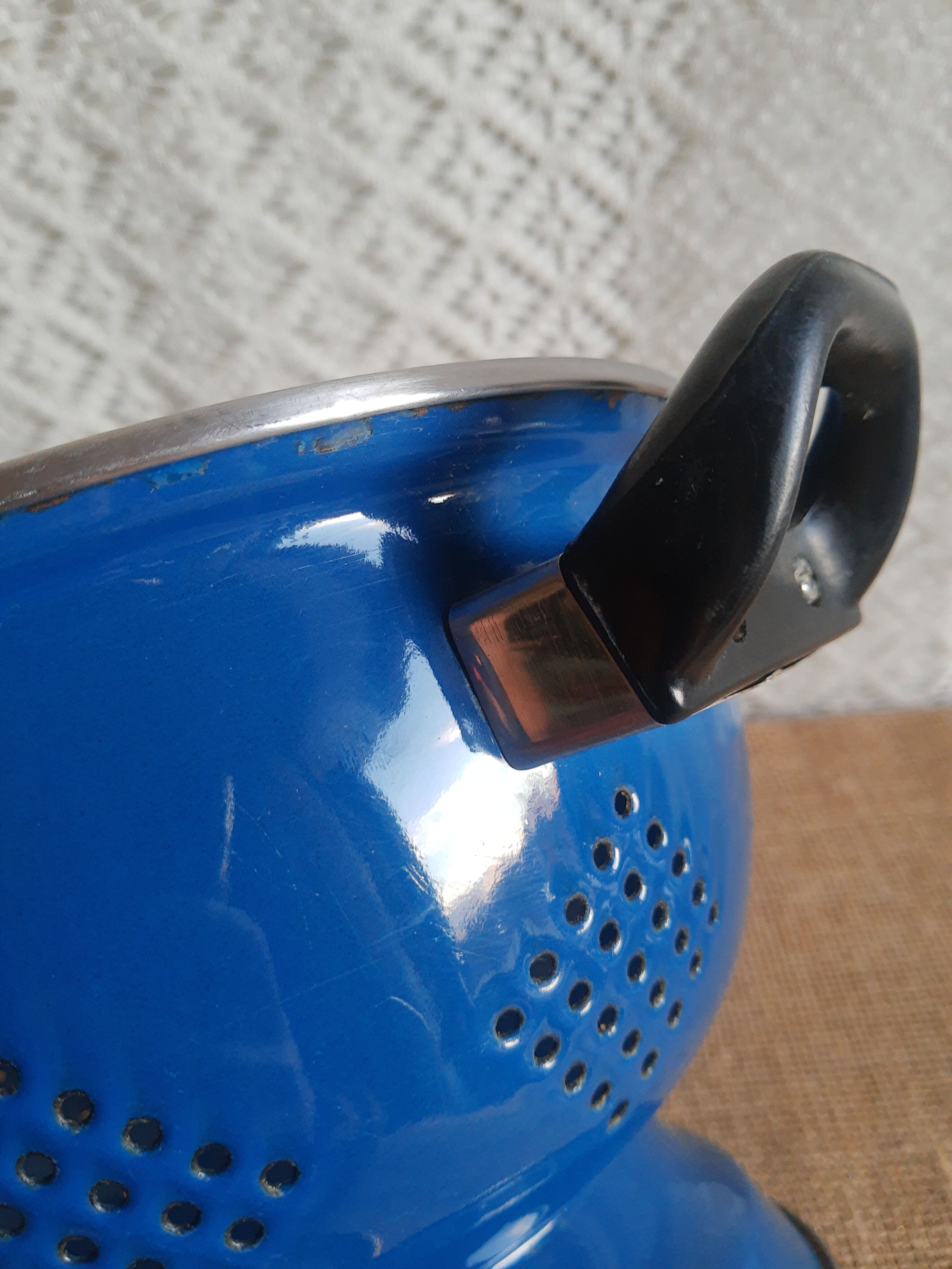 Vintage blue enamelled strainer