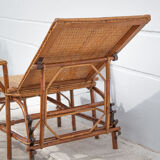 Chaise longue rotin ancienne chilienne transat rotin dossier rabattable, repose-pieds amovible